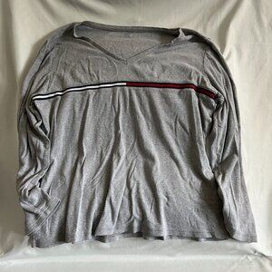 Tommy Hilfiger Mens Long-Sleeve Gray T-Shirt XXL With Red/White/Black Stripe Cot